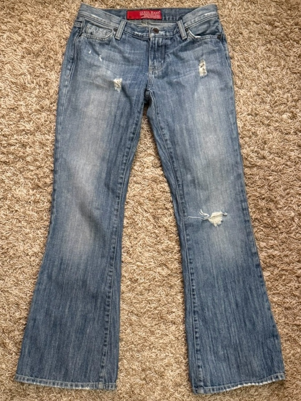 Guess Vintage Denim Women’s Size 27 Flare Distressed Jeans Ripped Y2K